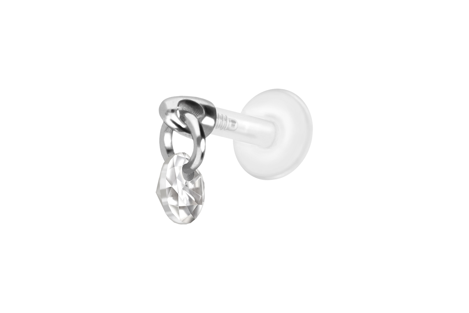 PTFE Labret Piercing mit Innengewinde + Titan-Aufsatz RUNDER KRISTALL
